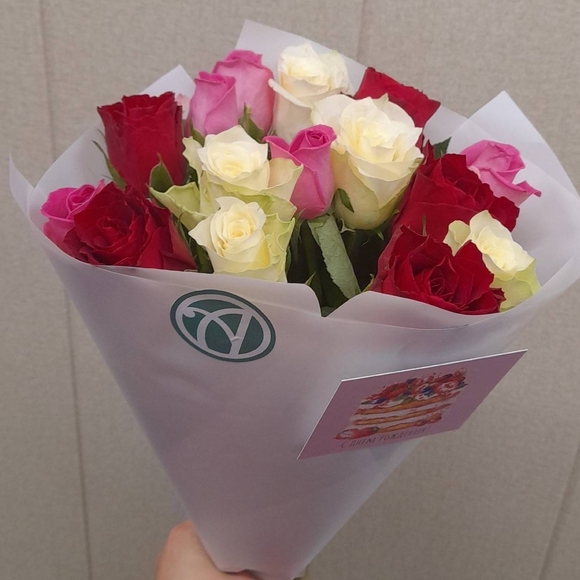 Букет из 15 роз розовый микс 50 см (Кения)