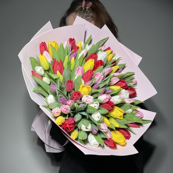 Букет из 101 тюльпана супер-микс в фоамиране