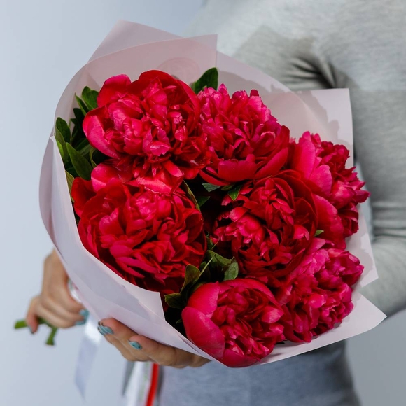 Букет из 7 бордовых пионов (Россия)
