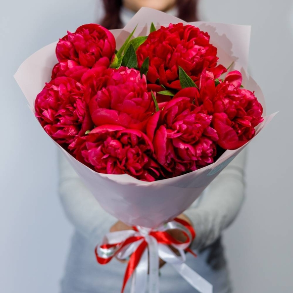 Букет из 7 бордовых пионов (Россия)