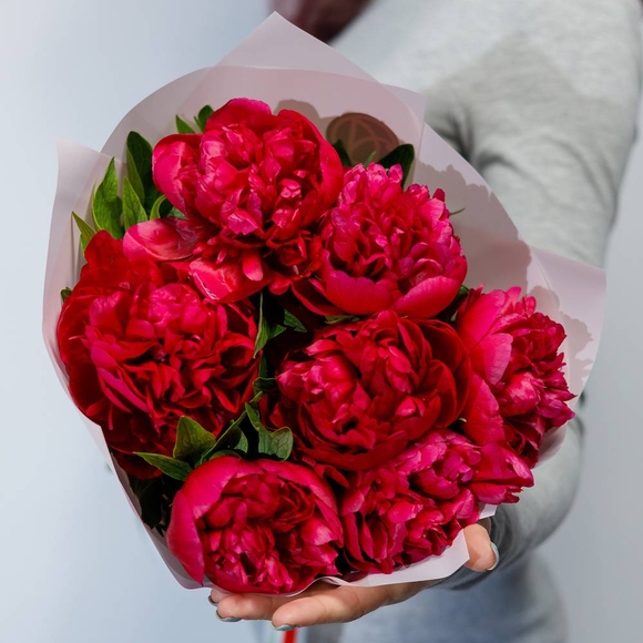 Букет из 7 бордовых пионов (Россия)