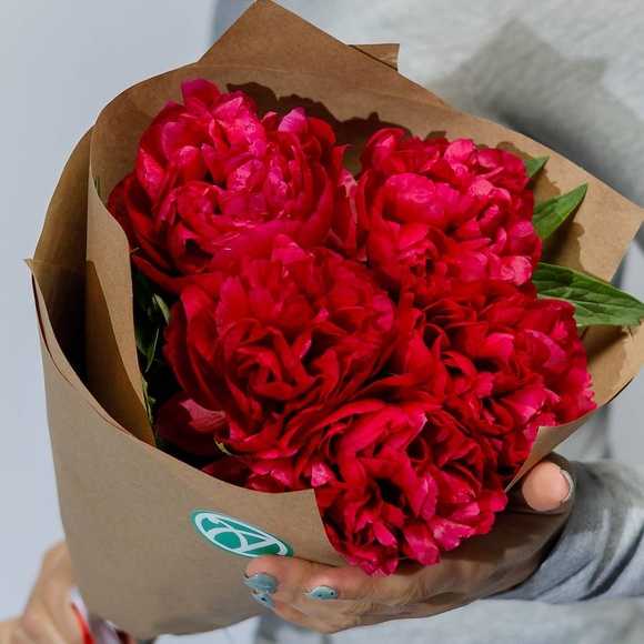 Букет из 5 бордовых пионов (Россия)