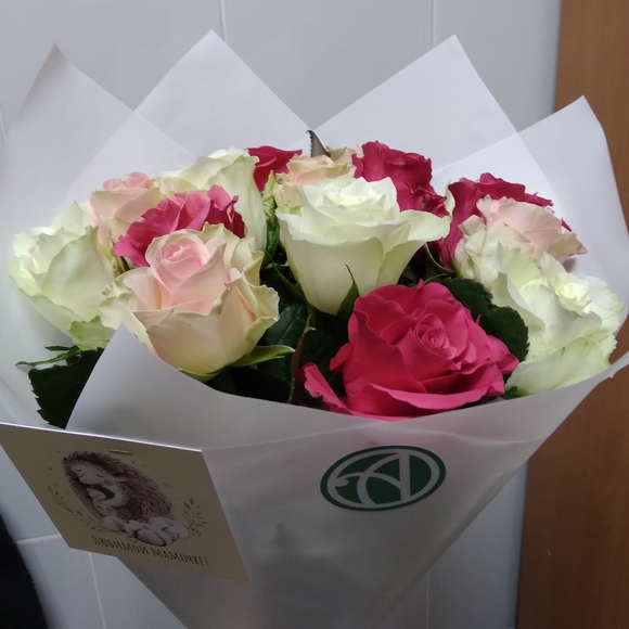 Букет из 15 роз розовый микс 50 см (Кения)