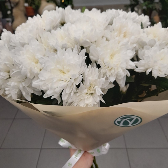 Букет из 9 белых кустовых хризантем