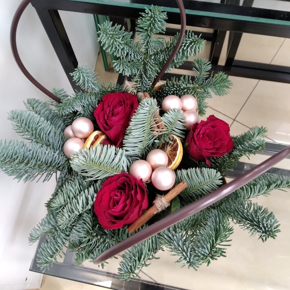 Новогодняя сумочка с красными кенийскими розами - S