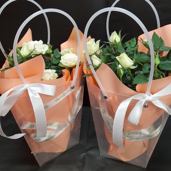 Роза Кордана в цветочной сумочке белая