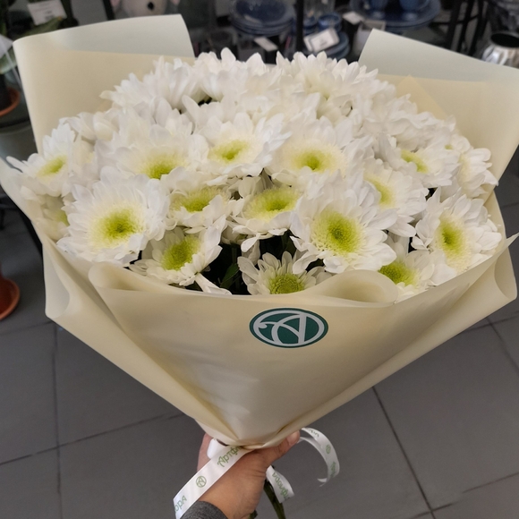 Букет из 9 белых кустовых хризантем