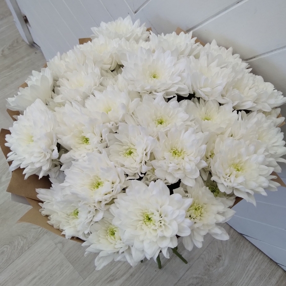 Букет из 9 белых кустовых хризантем