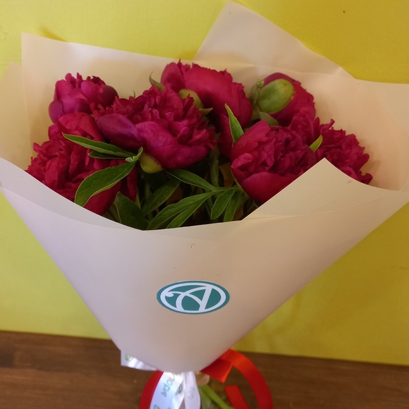Букет из 7 бордовых пионов (Россия)