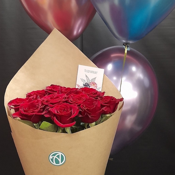 Букет из 15 красных роз 70 см (РФ)