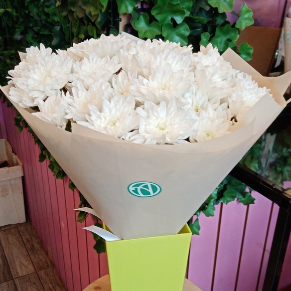 Букет из 9 белых кустовых хризантем