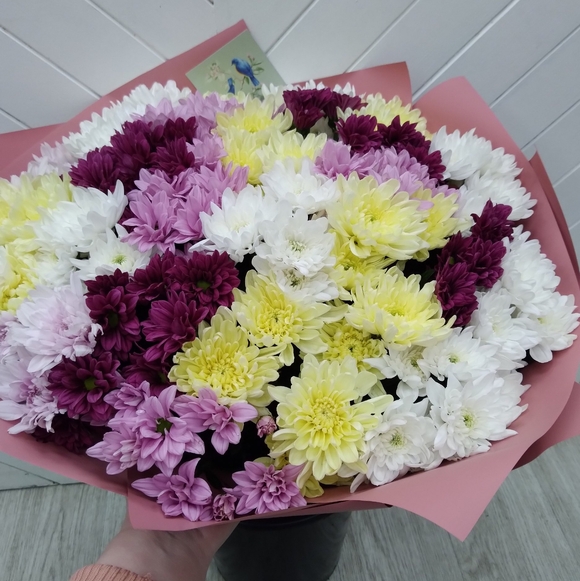 Букет из 15 кустовых хризантем микс