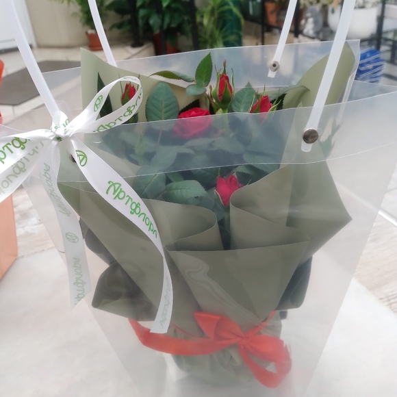 Роза Кордана в цветочной сумочке красная