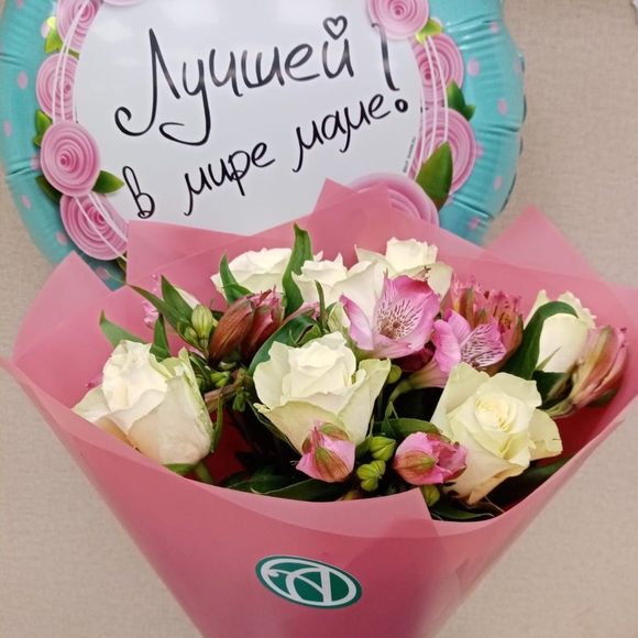 Букет из белых роз и альстромерии - S