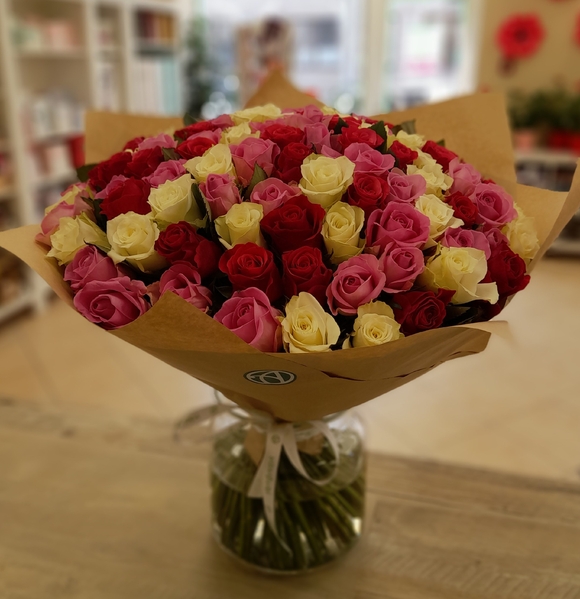 Букет из 101 розы розовый микс 50 см (Кения)