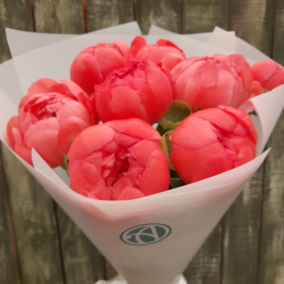 Букет из 9 коралловых пионов (Голландия)