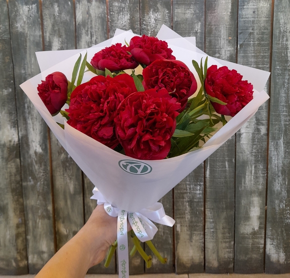 Букет из 7 бордовых пионов (Россия)