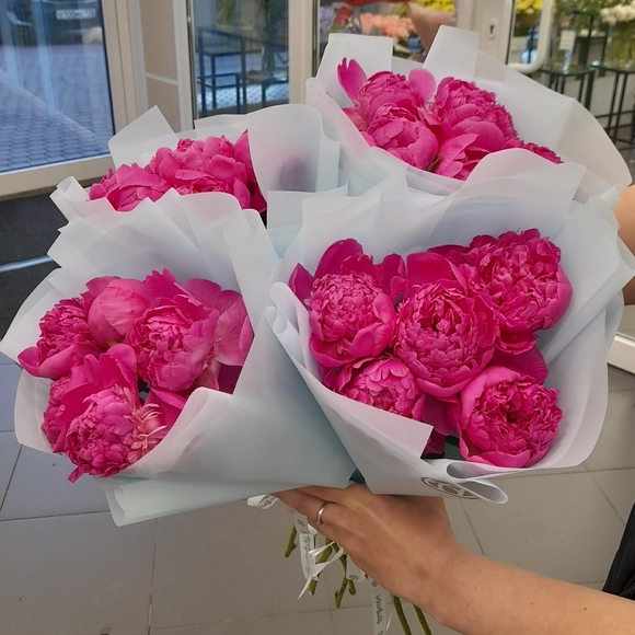 Букет из 5 малиновых пионов (Россия)