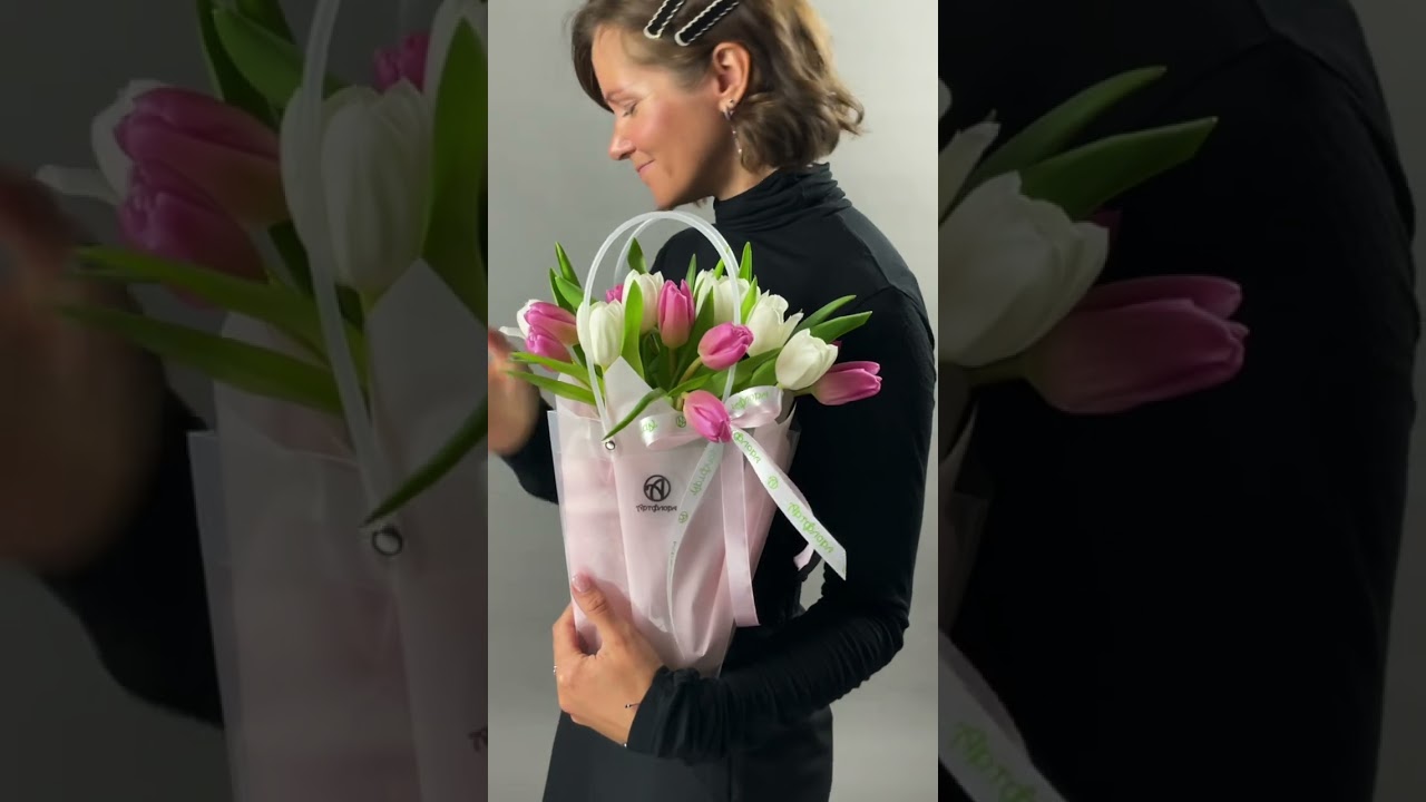 Embedded thumbnail for Сумочка с розовыми и белыми тюльпанами